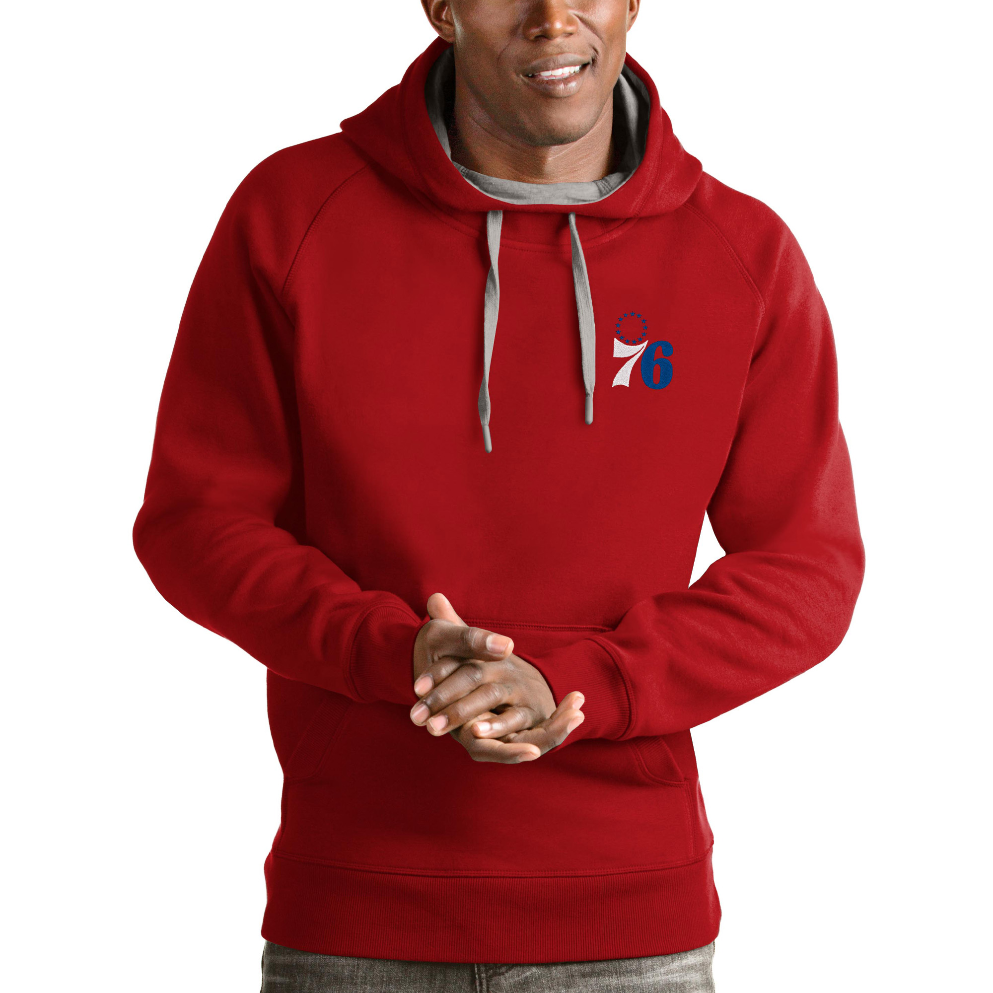 Men's Antigua Red Philadelphia 76ers Victory Pullover Hoodie