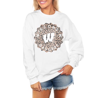 Women's Gameday Couture White Wisconsin Badgers Wild Side Perfect Crewneck Pullover Sweatshirt