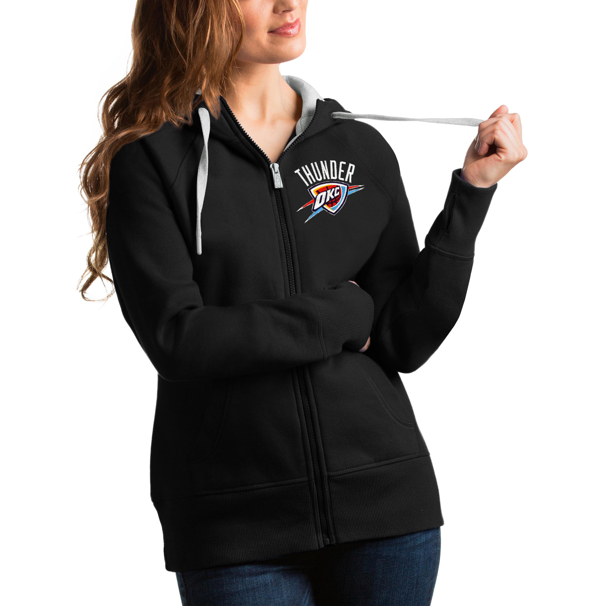 Women’s Antigua Black Oklahoma City Thunder Victory Full-Zip Hoodie Women’s Antigua Black Oklahoma City Thunder Victory Full-Zip Hoodie