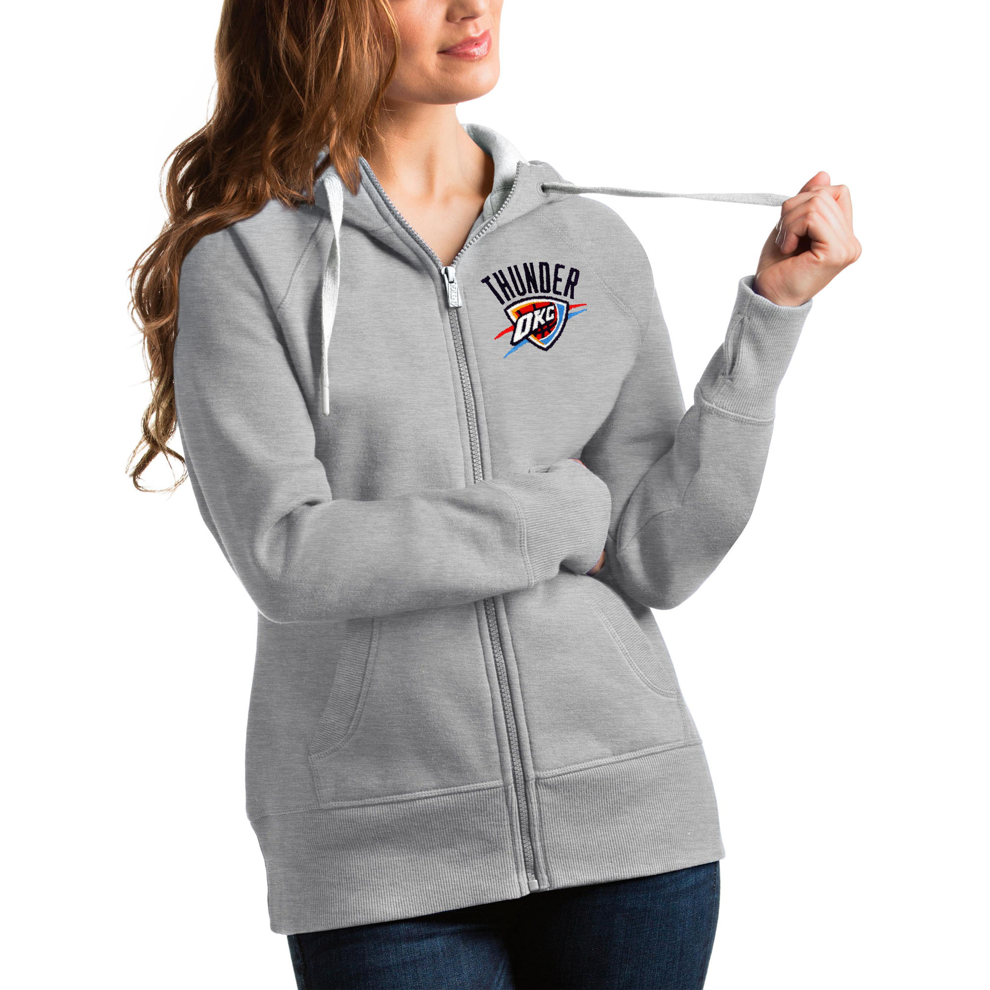 Women’s Antigua Heathered Gray Oklahoma City Thunder Victory Full-Zip Hoodie Women’s Antigua Heathered Gray Oklahoma City Thunder Victory Full-Zip Hoodie