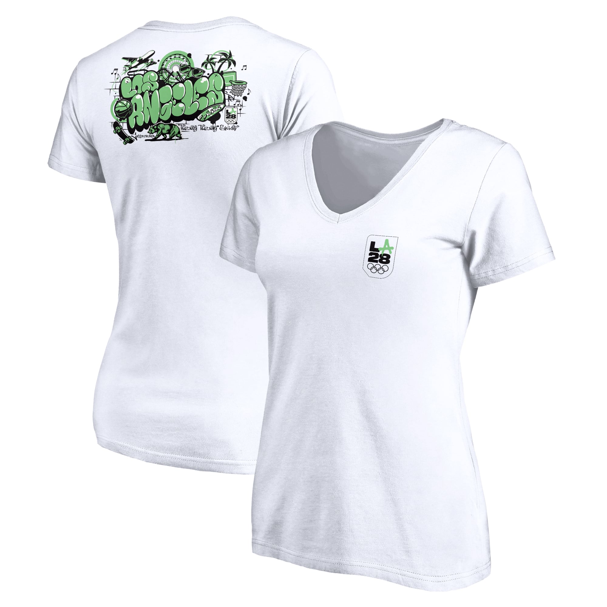 Women's White LA 2028 Summer Olympics City V-Neck T-Shirt