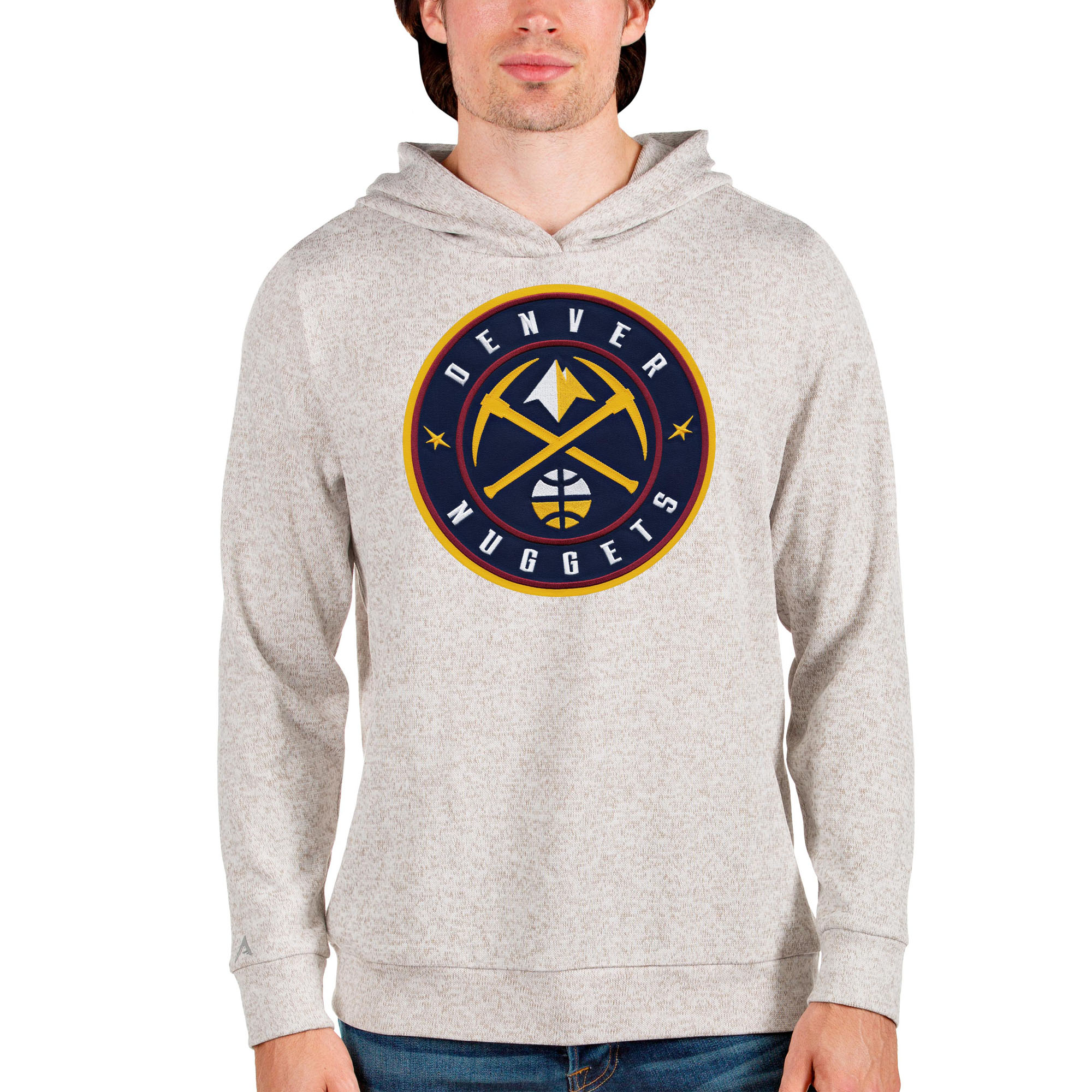 Men's Antigua Cream Denver Nuggets Logo Absolute Pullover Hoodie
