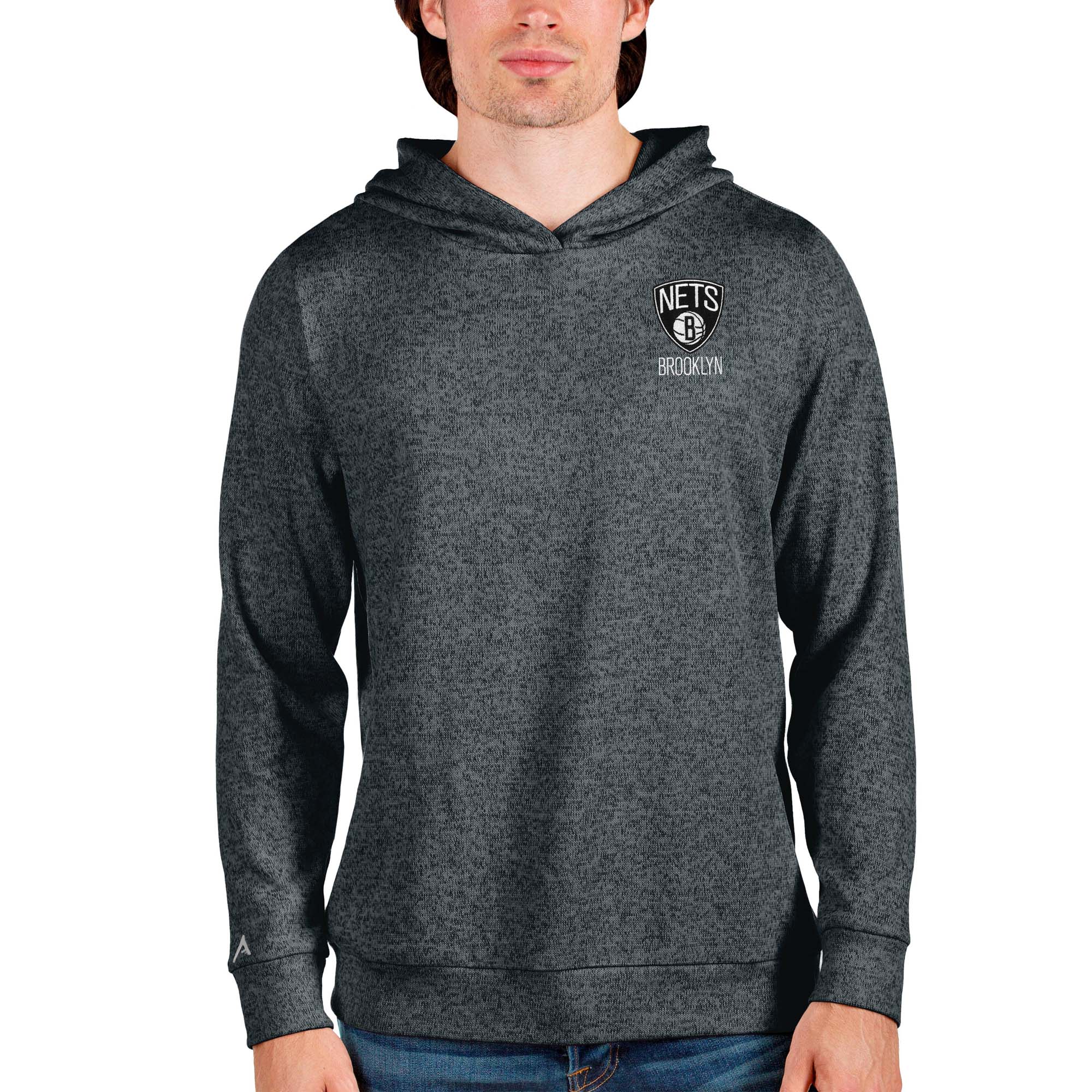 Men’s Antigua Heathered Charcoal Brooklyn Nets Absolute Pullover Hoodie Men’s Antigua Heathered Charcoal Brooklyn Nets Absolute Pullover Hoodie
