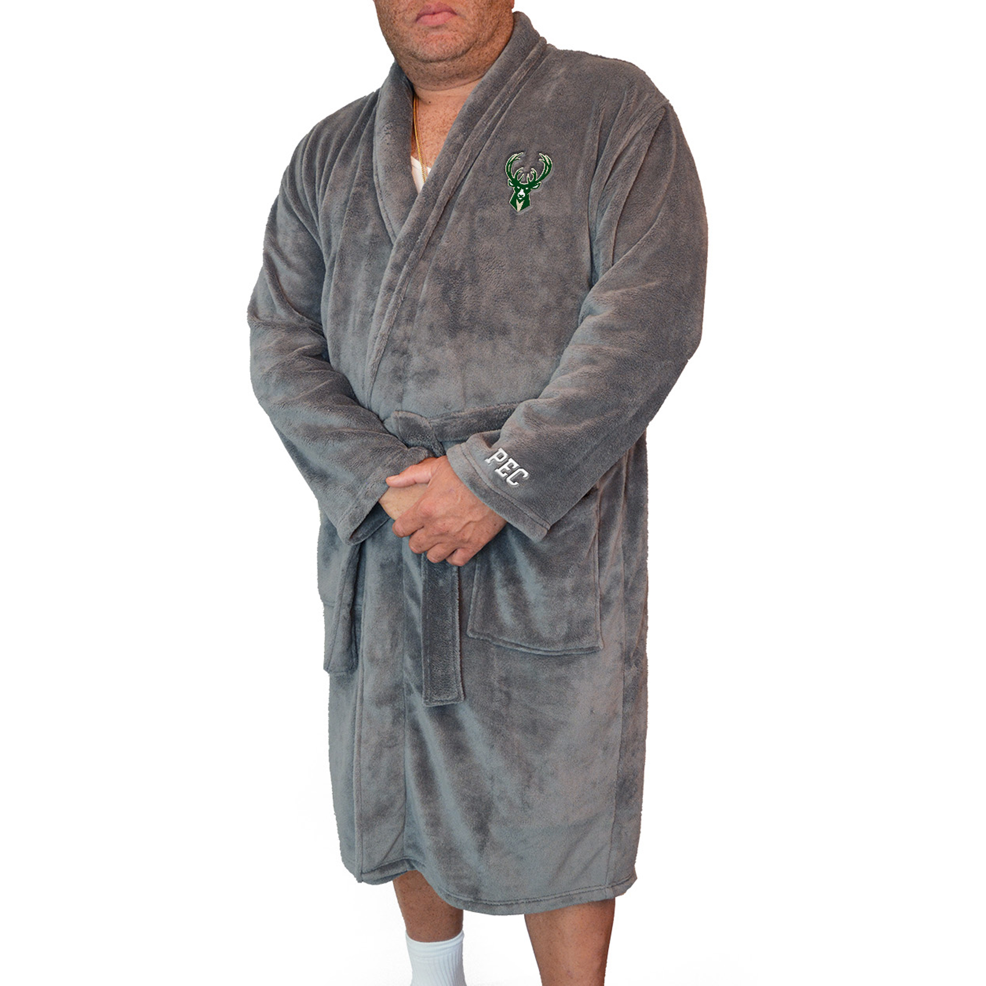 Men's ISlide Gray Milwaukee Bucks Personalized Boss Robe