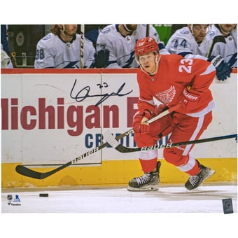 Lucas Raymond Detroit Red Wings Autographed 16'' x 20'' NHL Debut Skating Photograph