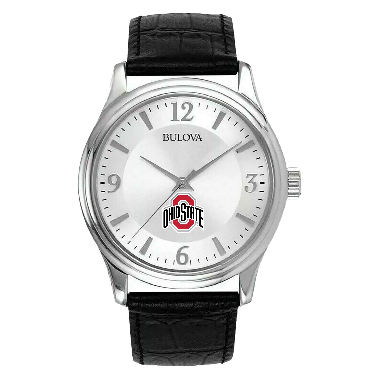 Men's Silver Ohio State Buckeyes Leather Watch