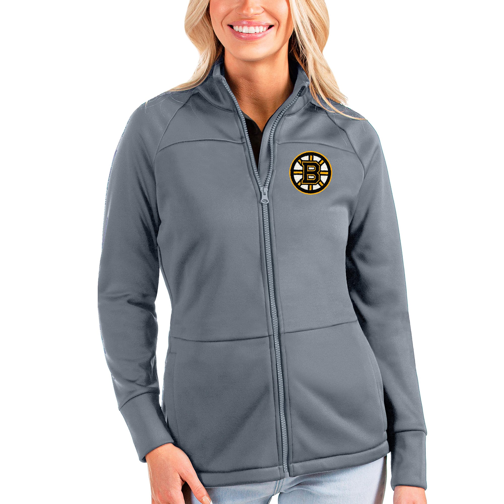 Women's Antigua Gray Boston Bruins Links Full-Zip Golf Jacket
