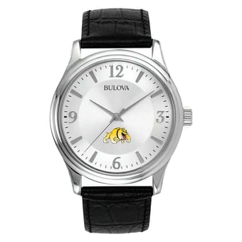 Men's Silver Bowie State Bulldogs Leather Watch