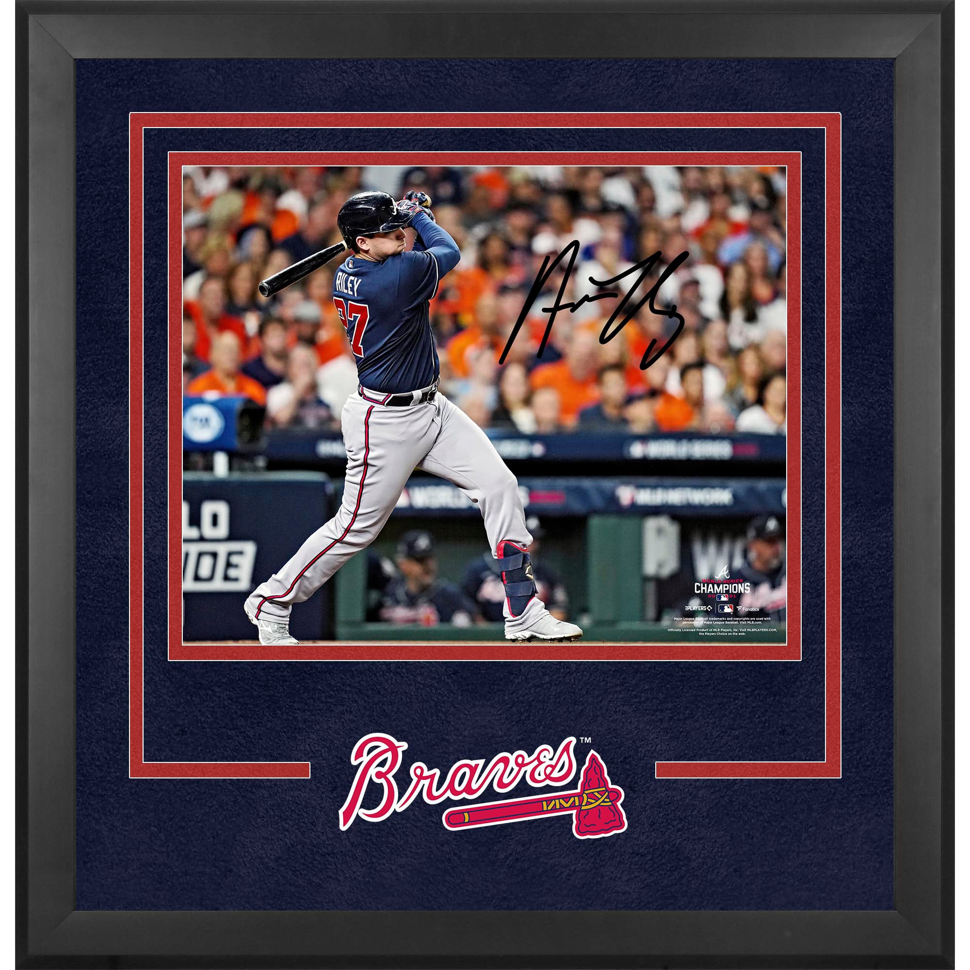 Austin Riley Atlanta Braves Autographed Deluxe Framed 16" x 20" 2021 World Series Champions Hitting Photograph