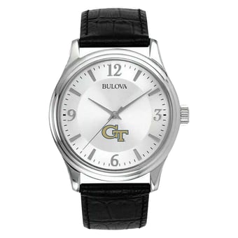 Men's Silver GA Tech Yellow Jackets Leather Watch