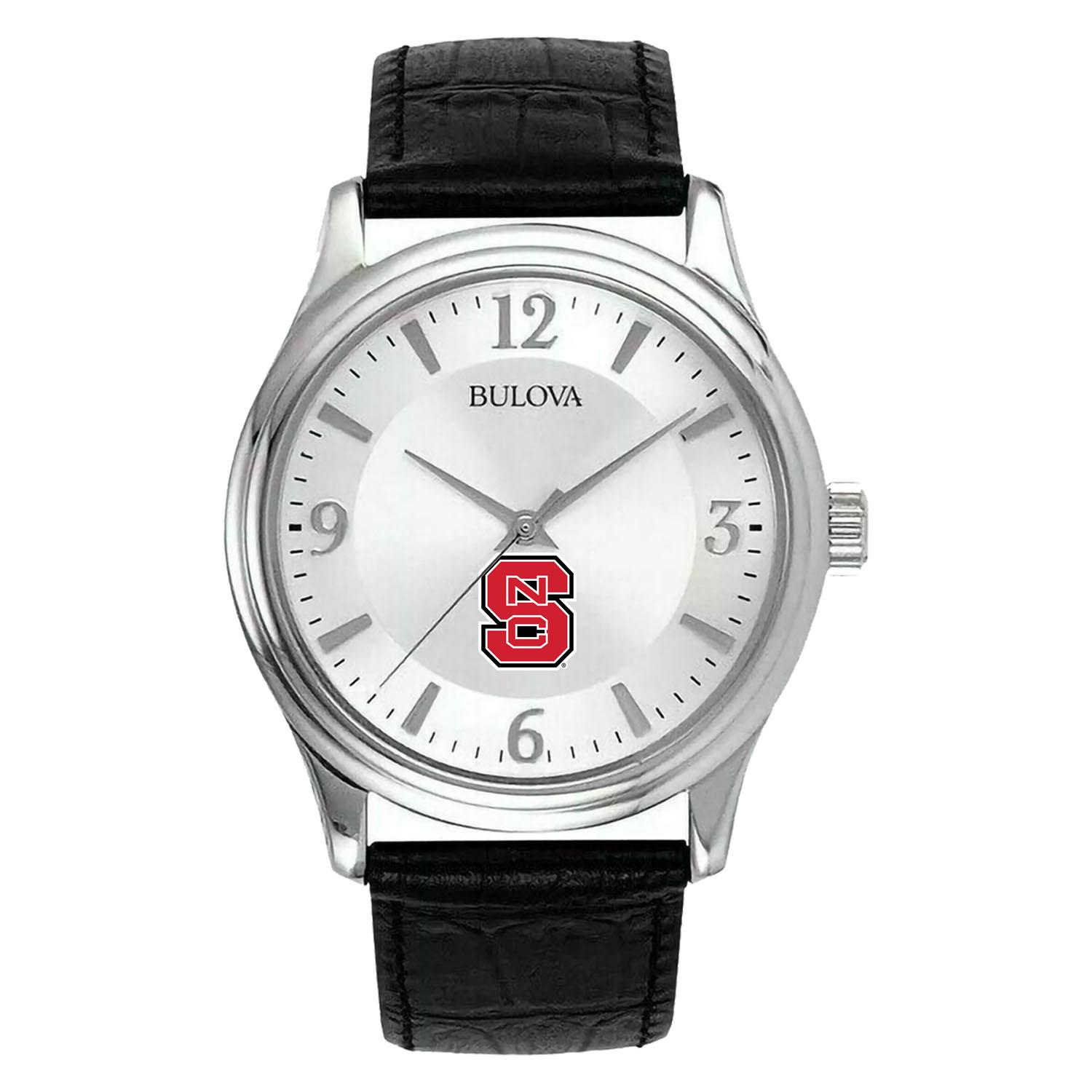 Men's Silver NC State Wolfpack Leather Watch