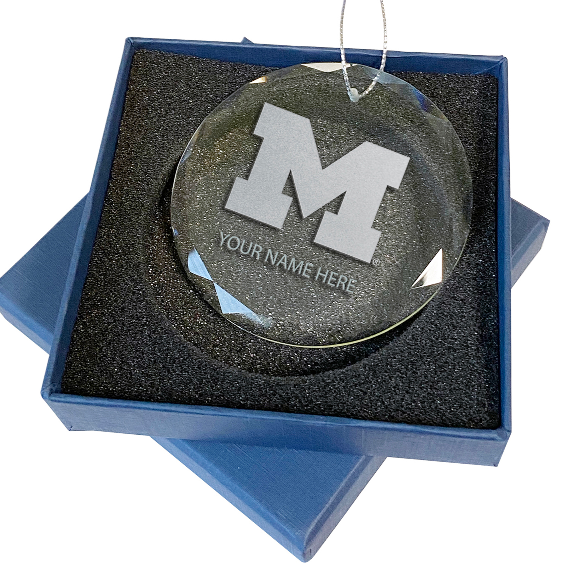 Michigan Wolverines 3.25'' Personalized Etched Glass Ornament