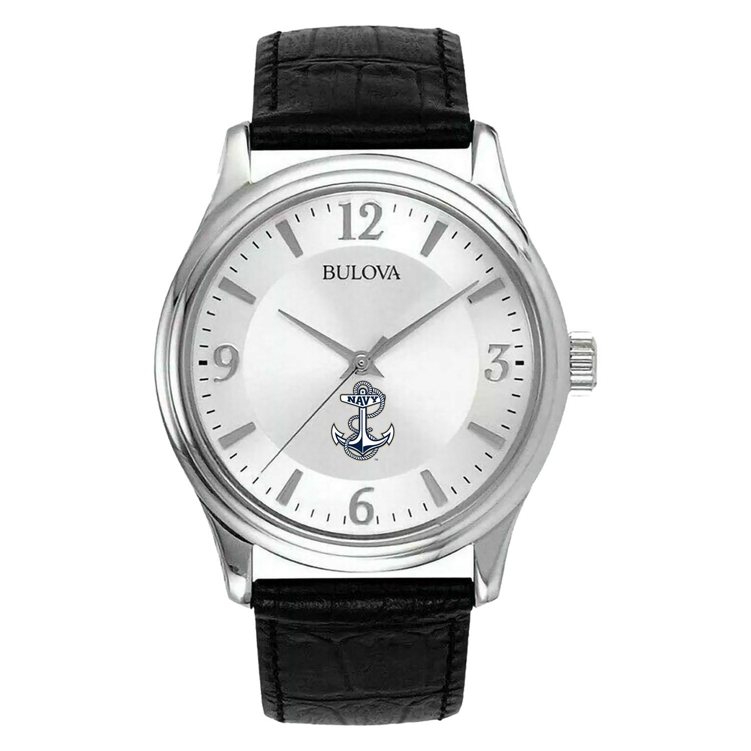 Men's Silver Navy Midshipmen Leather Watch