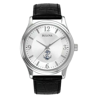 Men's Silver Navy Midshipmen Leather Watch