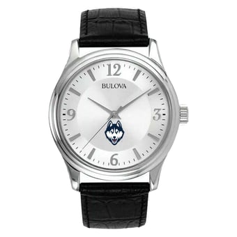 Men's Silver UConn Huskies Leather Watch