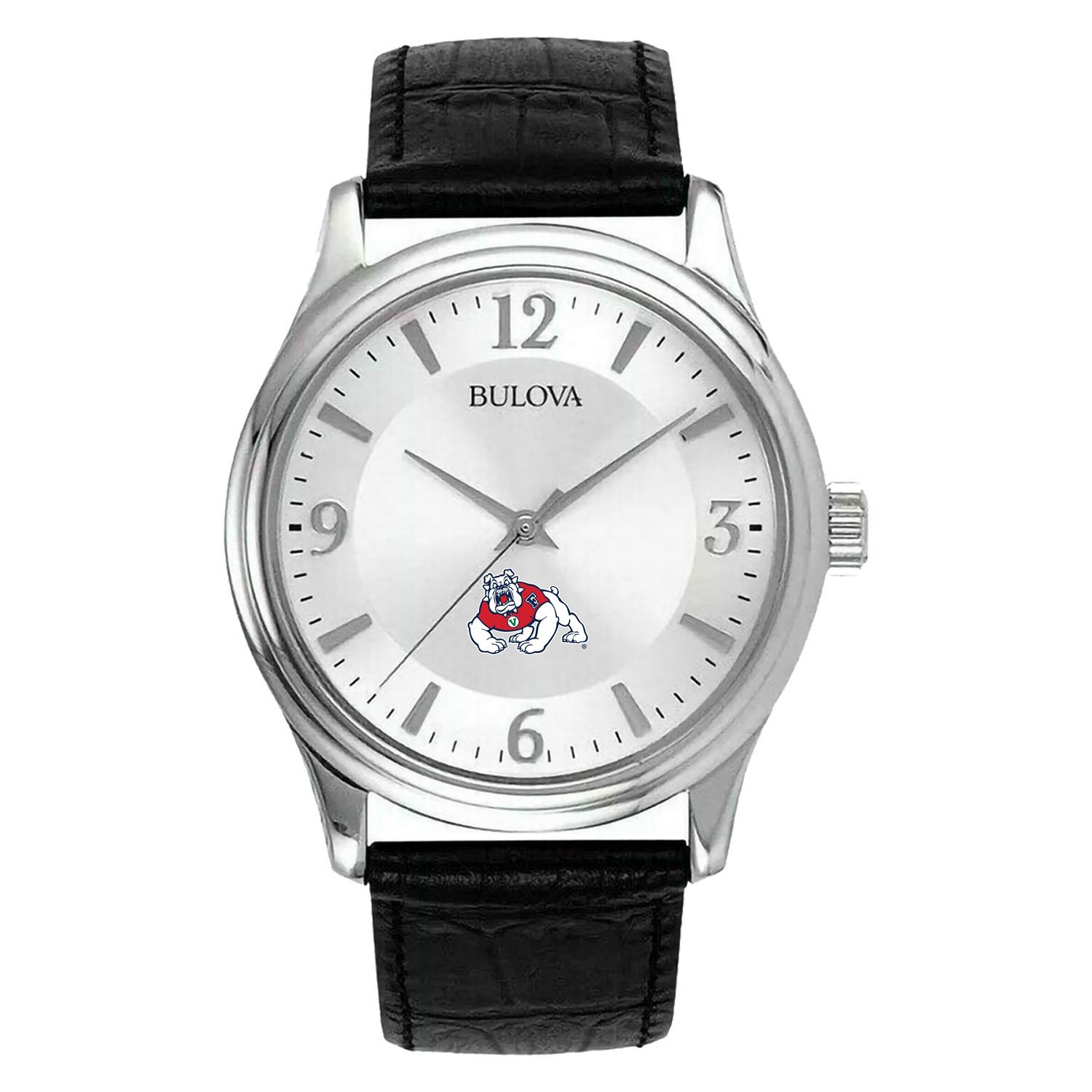 Men's Silver Fresno State Bulldogs Leather Watch
