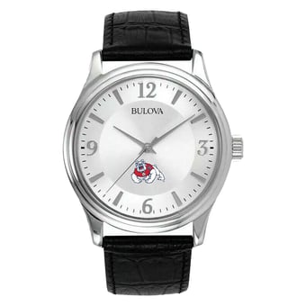 Men's Silver Fresno State Bulldogs Leather Watch