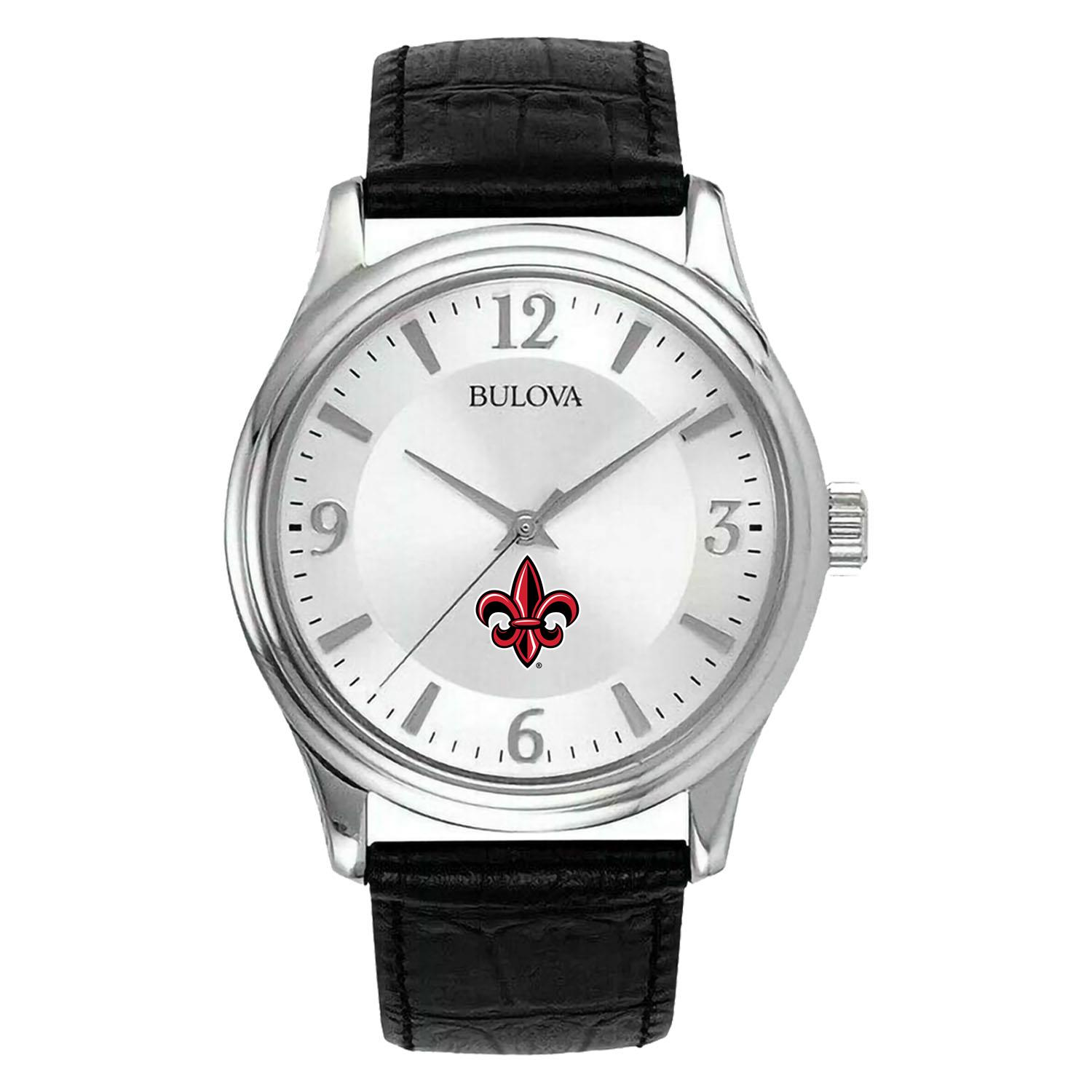 Men's Silver Louisiana Ragin' Cajuns Leather Watch