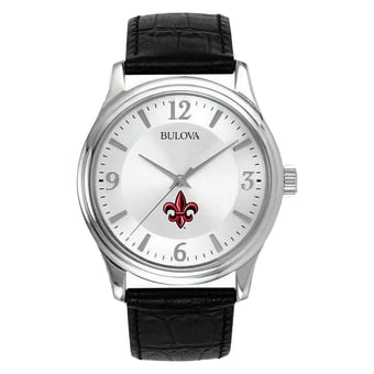 Men's Silver Louisiana Ragin' Cajuns Leather Watch