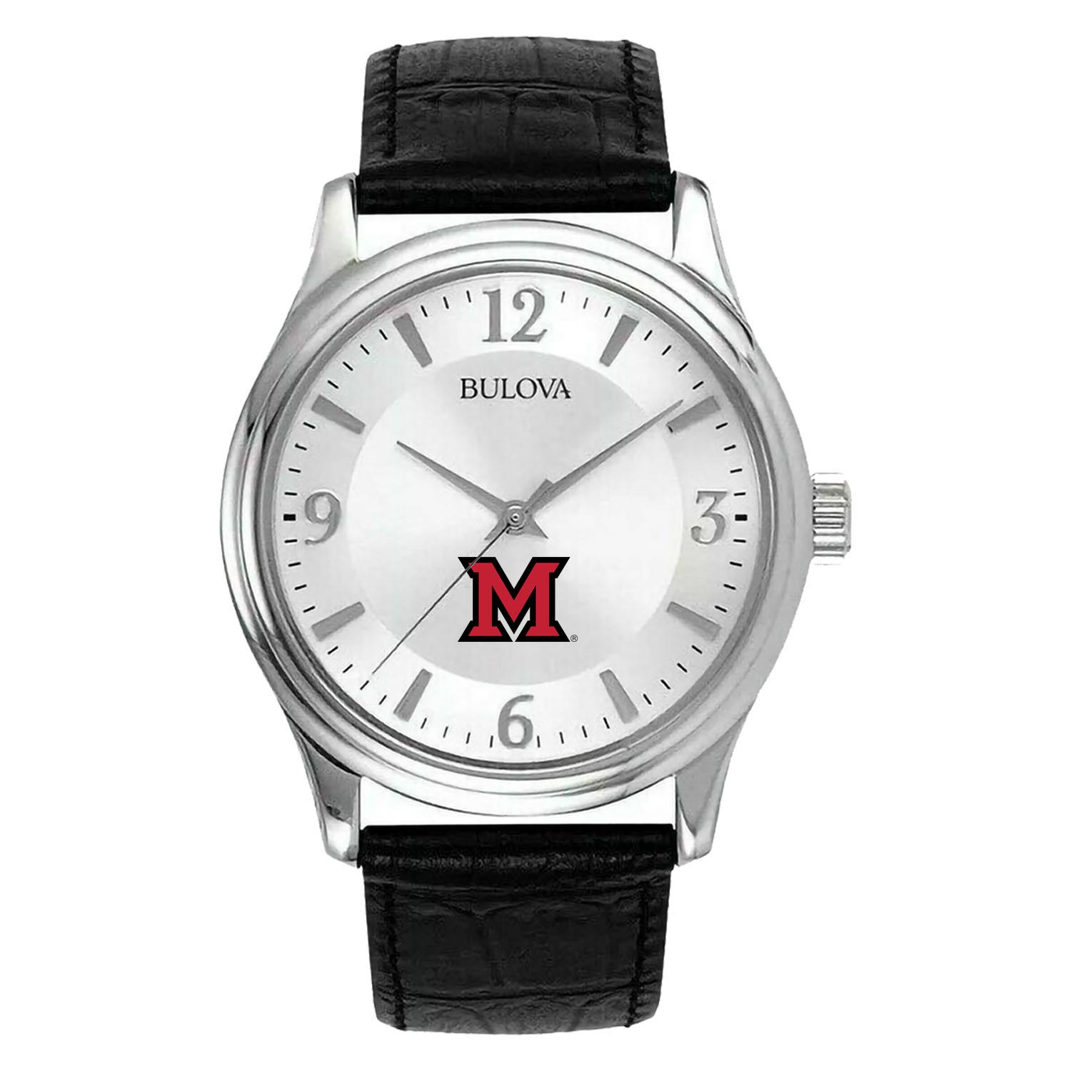 Men's Silver Miami University RedHawks Leather Watch