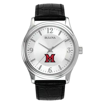 Men's Silver Miami University RedHawks Leather Watch