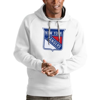 Men's Antigua White New York Rangers Logo Victory Pullover Hoodie