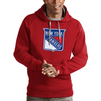 Men's Antigua Red New York Rangers Logo Victory Pullover Hoodie