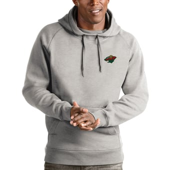 Men's Antigua Heathered Gray Minnesota Wild Victory Pullover Hoodie