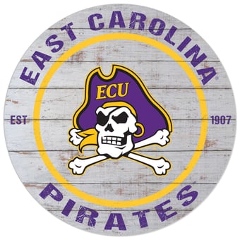 White ECU Pirates 20'' x 20'' Indoor/Outdoor Weathered Circle Sign