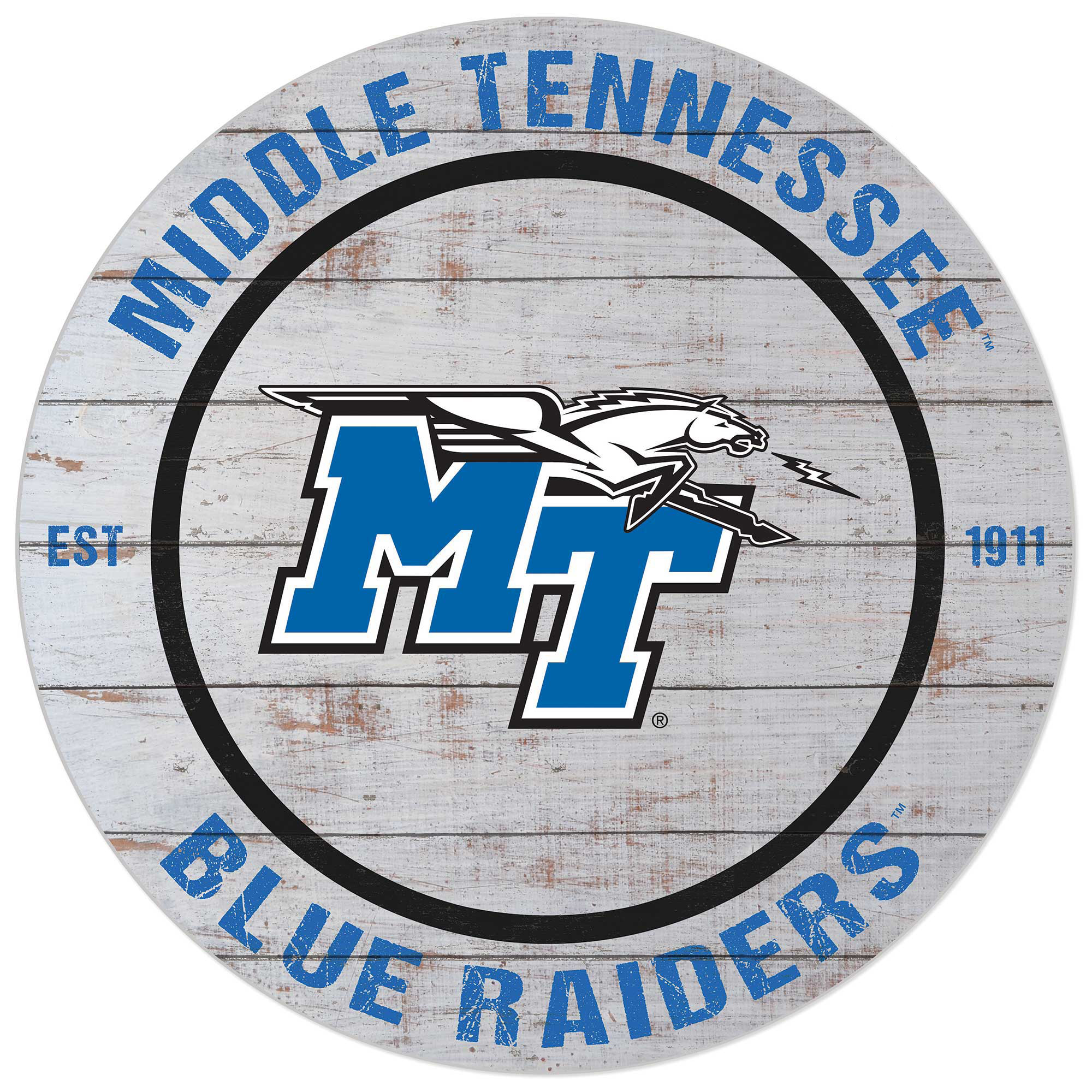 White MTSU Blue Raiders 20'' x 20'' Indoor/Outdoor Weathered Circle Sign