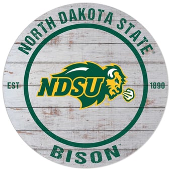 White NDSU Bison 20'' x 20'' Indoor/Outdoor Weathered Circle Sign