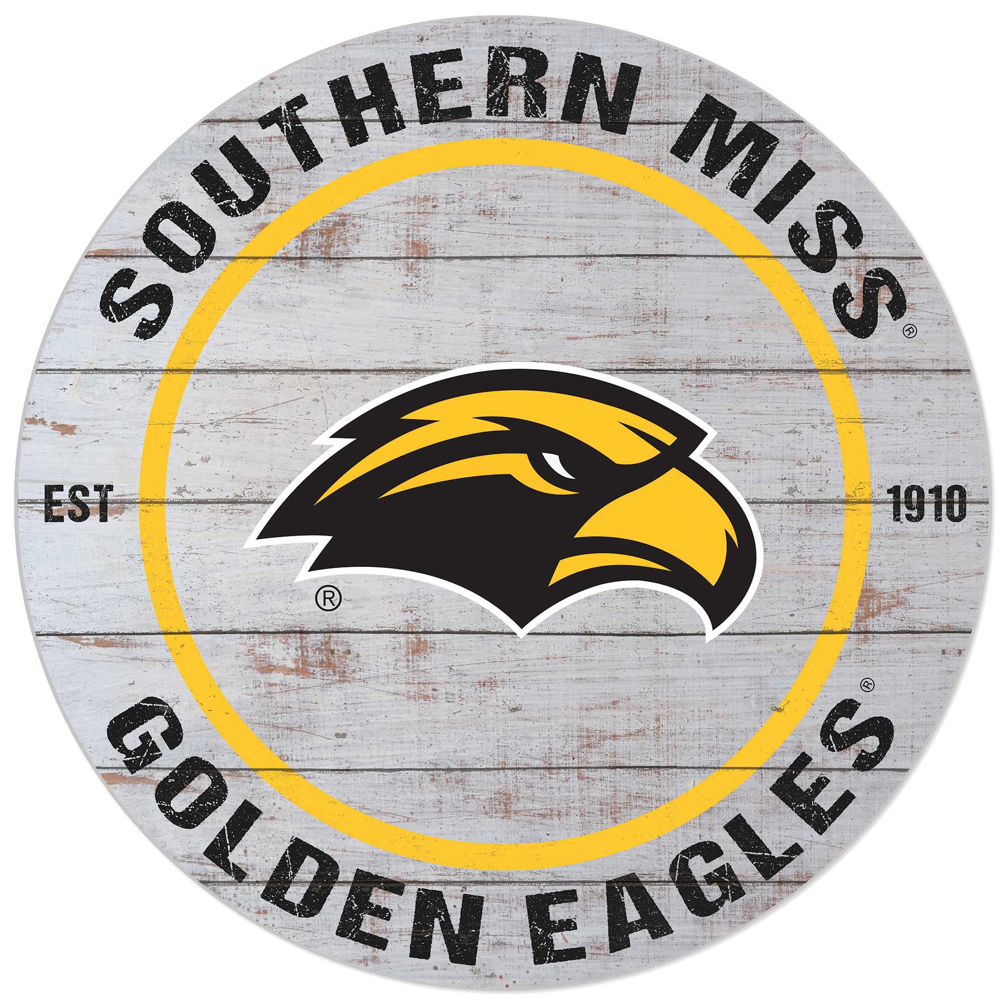 White Southern Miss Golden Eagles 20'' x 20'' Indoor/Outdoor Weathered Circle Sign