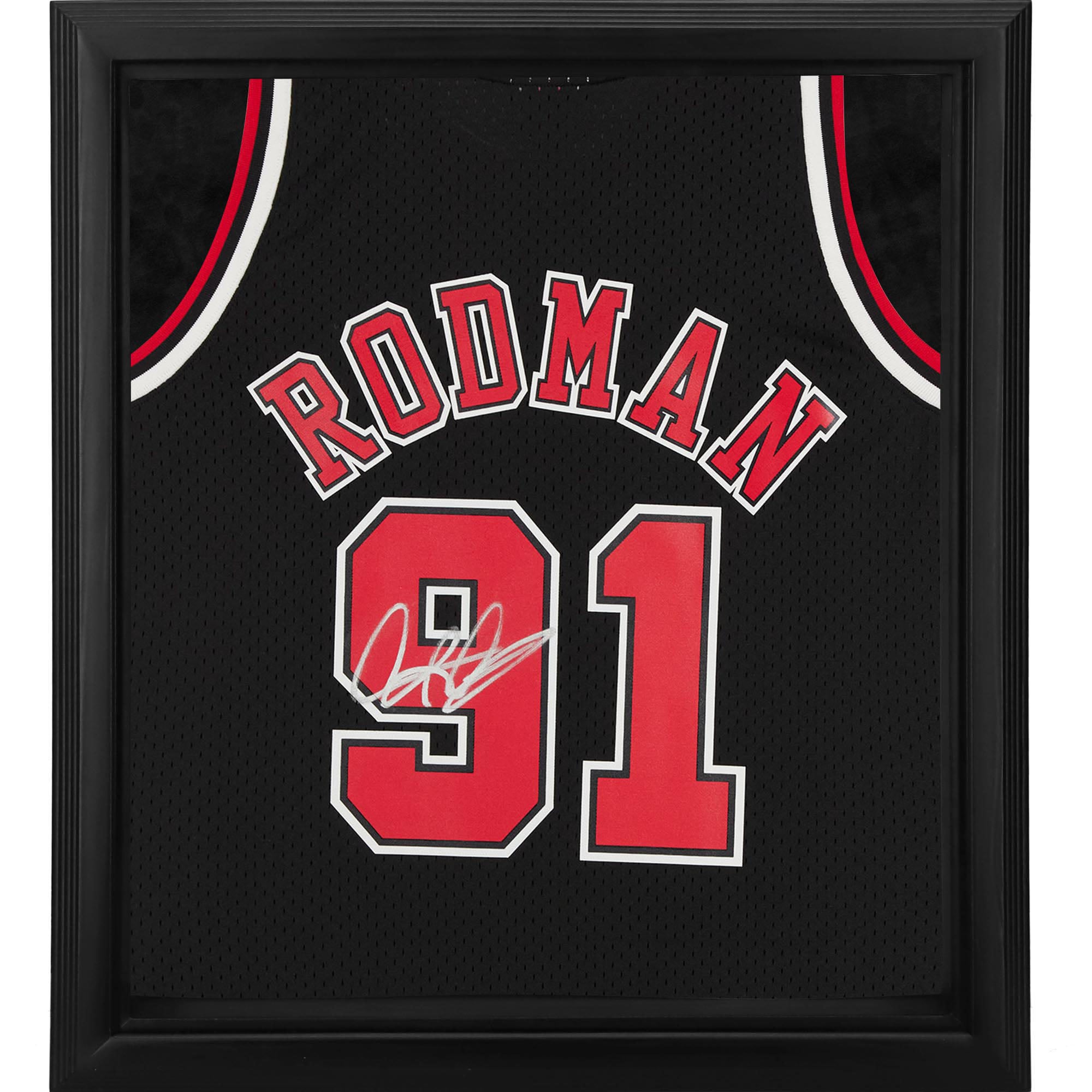 Dennis Rodman Chicago Bulls Autographed Framed Black 1997-98 Mitchell & Ness Hardwood Classics Replica Jersey Shadowbox