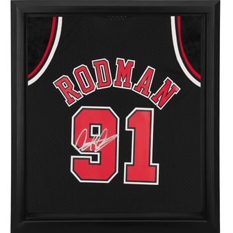 Dennis Rodman Chicago Bulls Autographed Framed Black 1997-98 Mitchell & Ness Hardwood Classics Replica Jersey Shadowbox