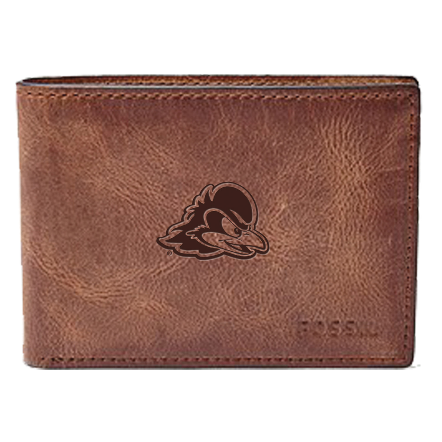 Men's Fossil Brown Delaware Fightin' Blue Hens Leather Derrick Front Pocket Bi-Fold Wallet