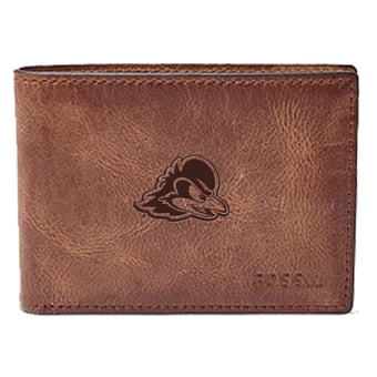 Men's Fossil Brown Delaware Fightin' Blue Hens Leather Derrick Front Pocket Bi-Fold Wallet