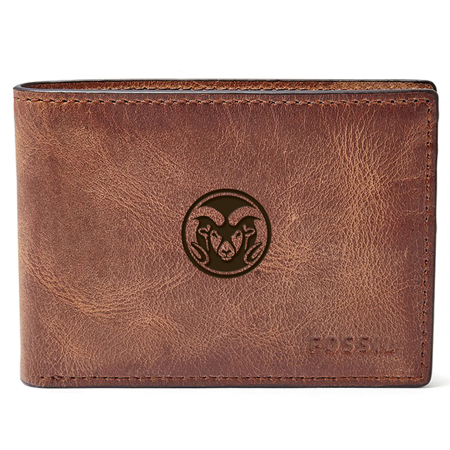 Men's Fossil Brown Colorado State Rams Leather Derrick Front Pocket Bi-Fold Wallet