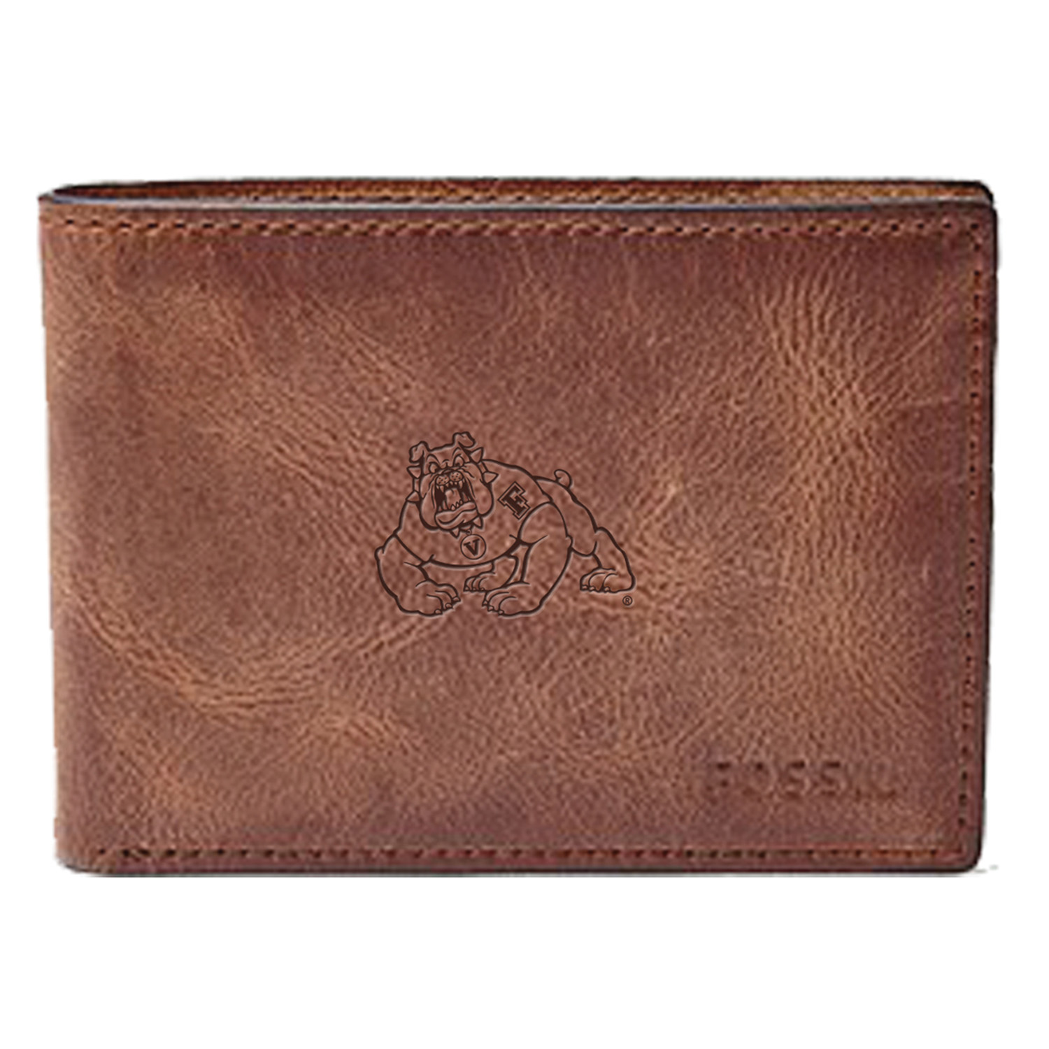 Men's Fossil Brown Fresno State Bulldogs Leather Derrick Front Pocket Bi-Fold Wallet
