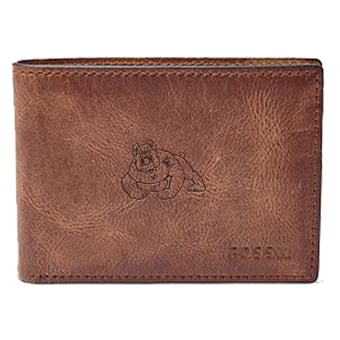 Men's Fossil Brown Fresno State Bulldogs Leather Derrick Front Pocket Bi-Fold Wallet