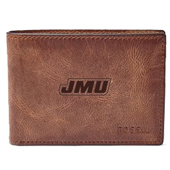 Men's Fossil Brown James Madison Dukes Leather Derrick Front Pocket Bi-Fold Wallet