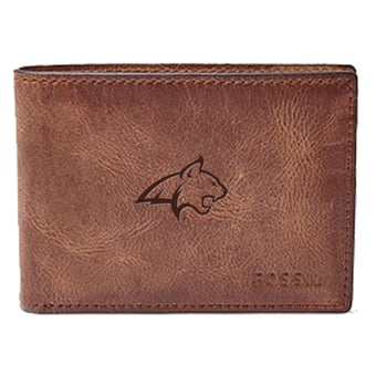 Men's Fossil Brown Montana State Bobcats Leather Derrick Front Pocket Bi-Fold Wallet