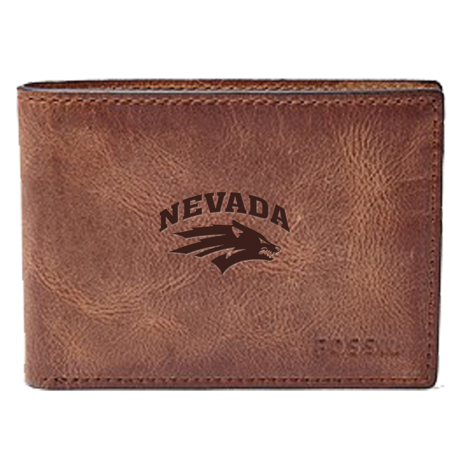 Men's Fossil Brown Nevada Wolf Pack Leather Derrick Front Pocket Bi-Fold Wallet