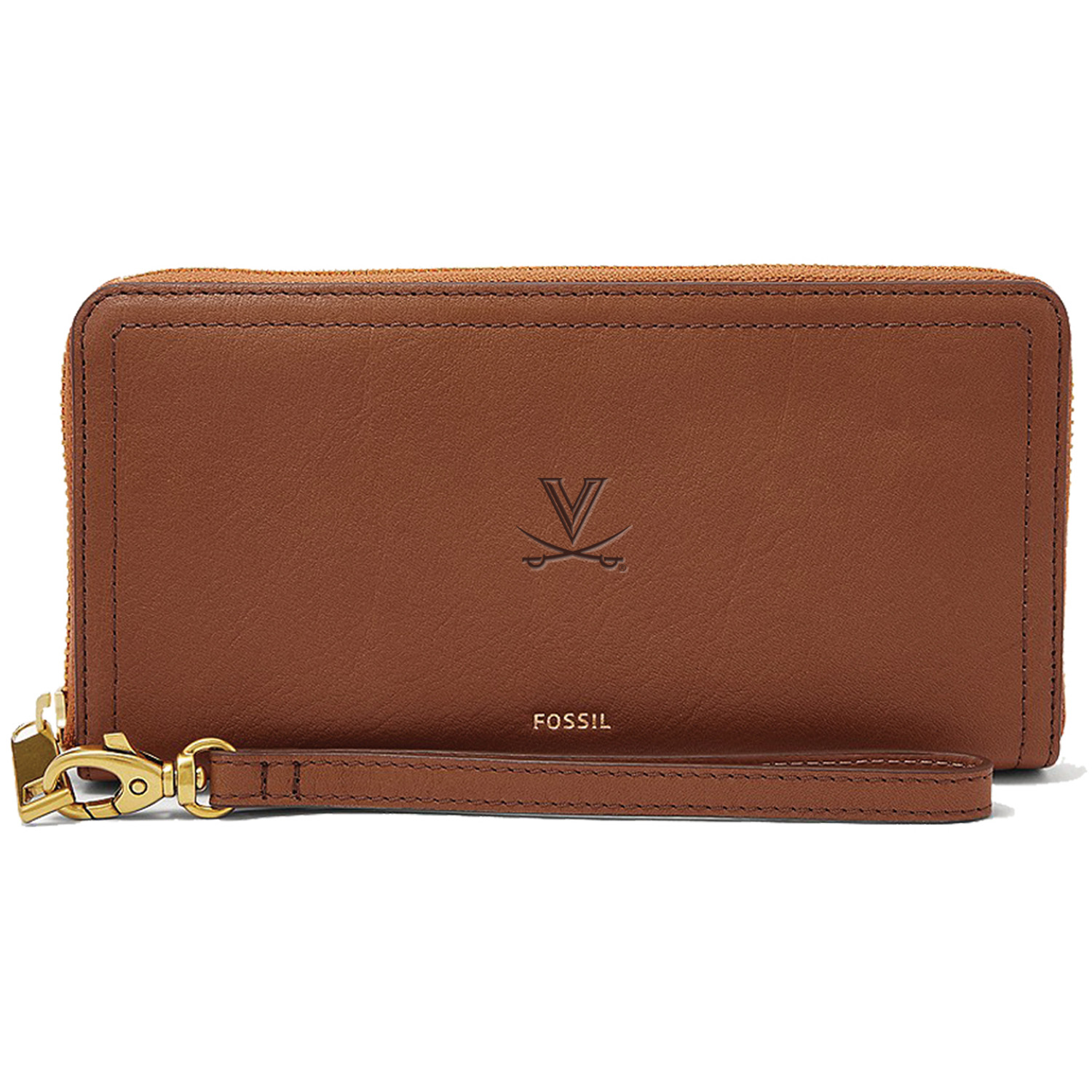 Women's Fossil Brown Virginia Cavaliers Leather Logan RFID Zip Around Clutch