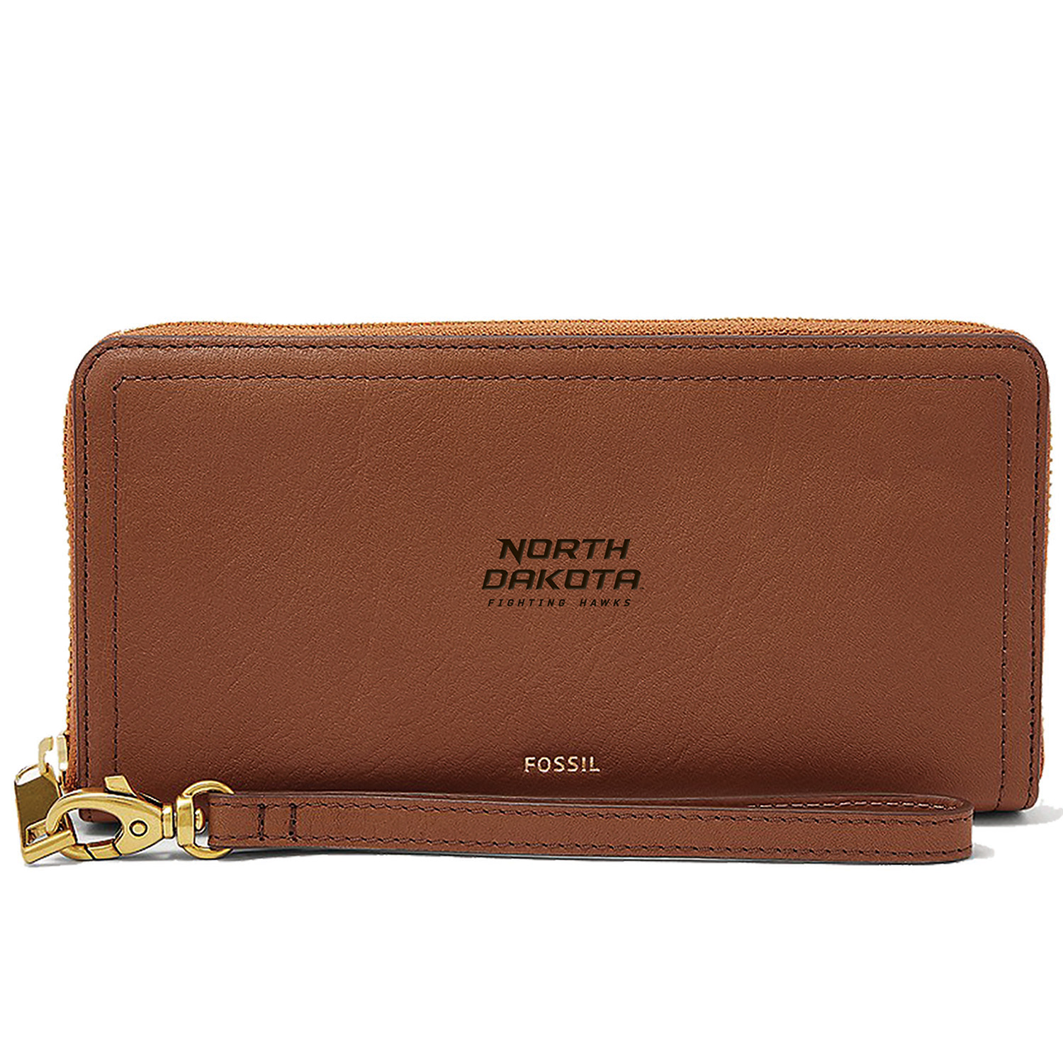 Women's Fossil Brown North Dakota Leather Logan RFID Zip Around Clutch