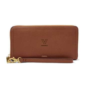 Women's Fossil Brown Vanderbilt Commodores Leather Logan RFID Zip Around Clutch