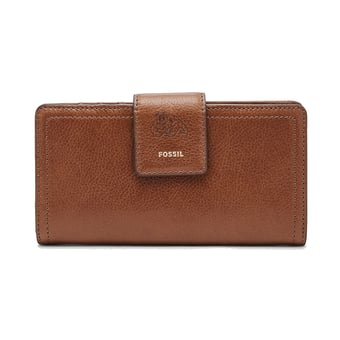 Women's Fossil Brown Fresno State Bulldogs Leather Logan RFID Tab Clutch