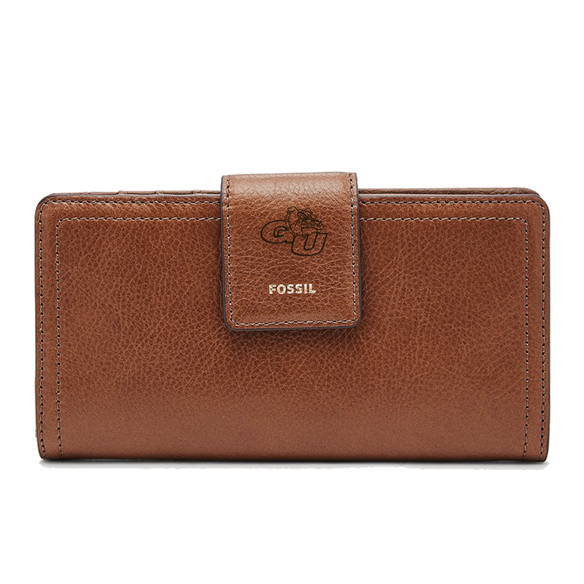 Women's Fossil Brown Gonzaga Bulldogs Leather Logan RFID Tab Clutch