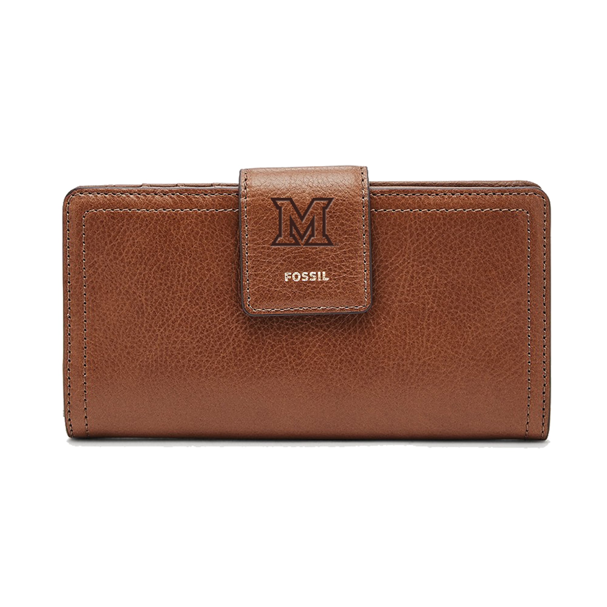 Women's Fossil Brown Miami University RedHawks Leather Logan RFID Tab Clutch
