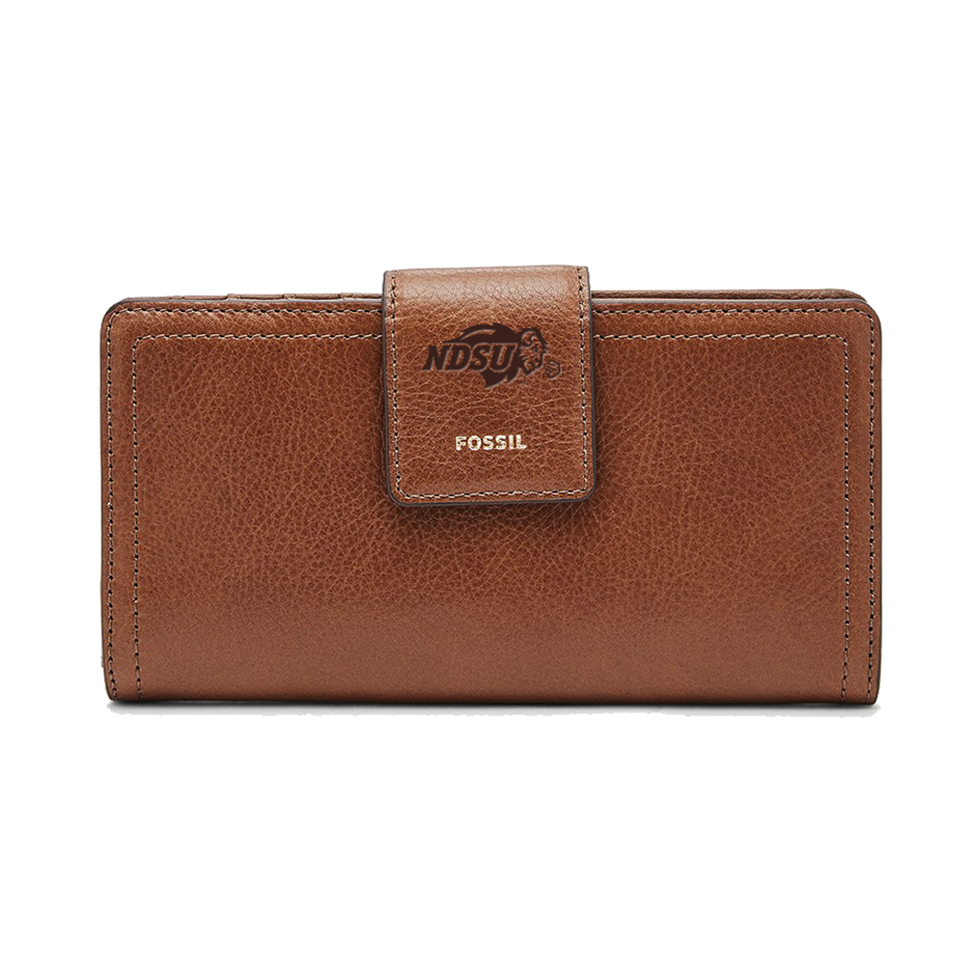 Women's Fossil Brown NDSU Bison Leather Logan RFID Tab Clutch
