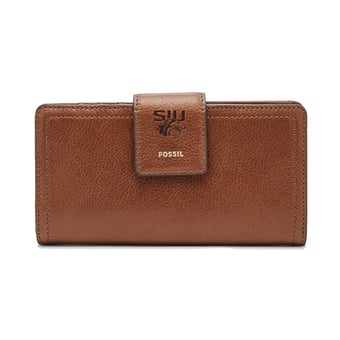 Women's Fossil Brown Southern Illinois Salukis Leather Logan RFID Tab Clutch